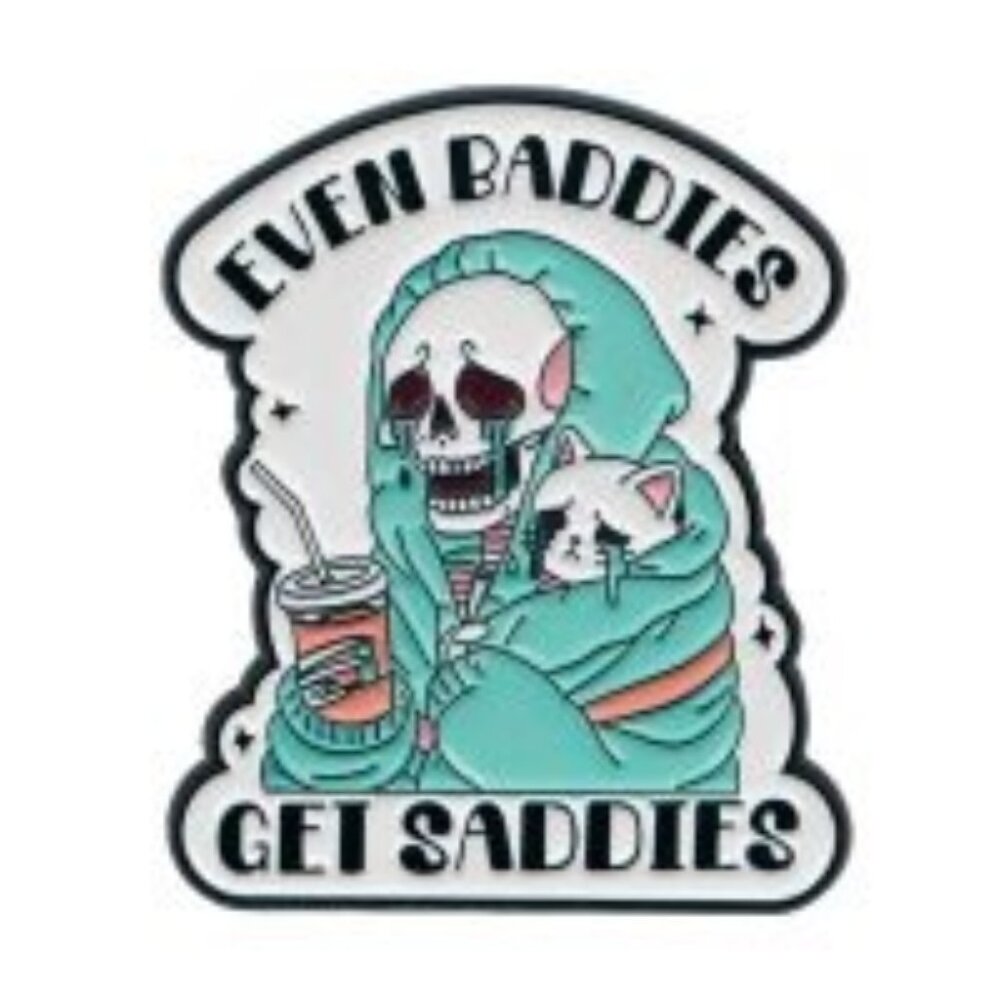 Even Baddies Get Saddies Skeleton Cat Coffee Enamel Pin Depression Hoodie - Picture 4 of 4